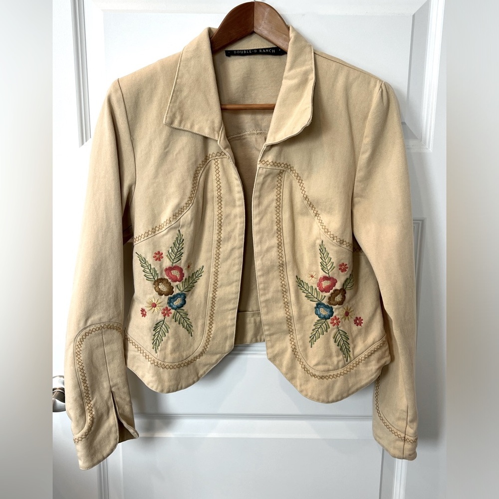 VINTAGE DOUBLE D RANCH Embroidered Denim Bolero Jacket SZ XS